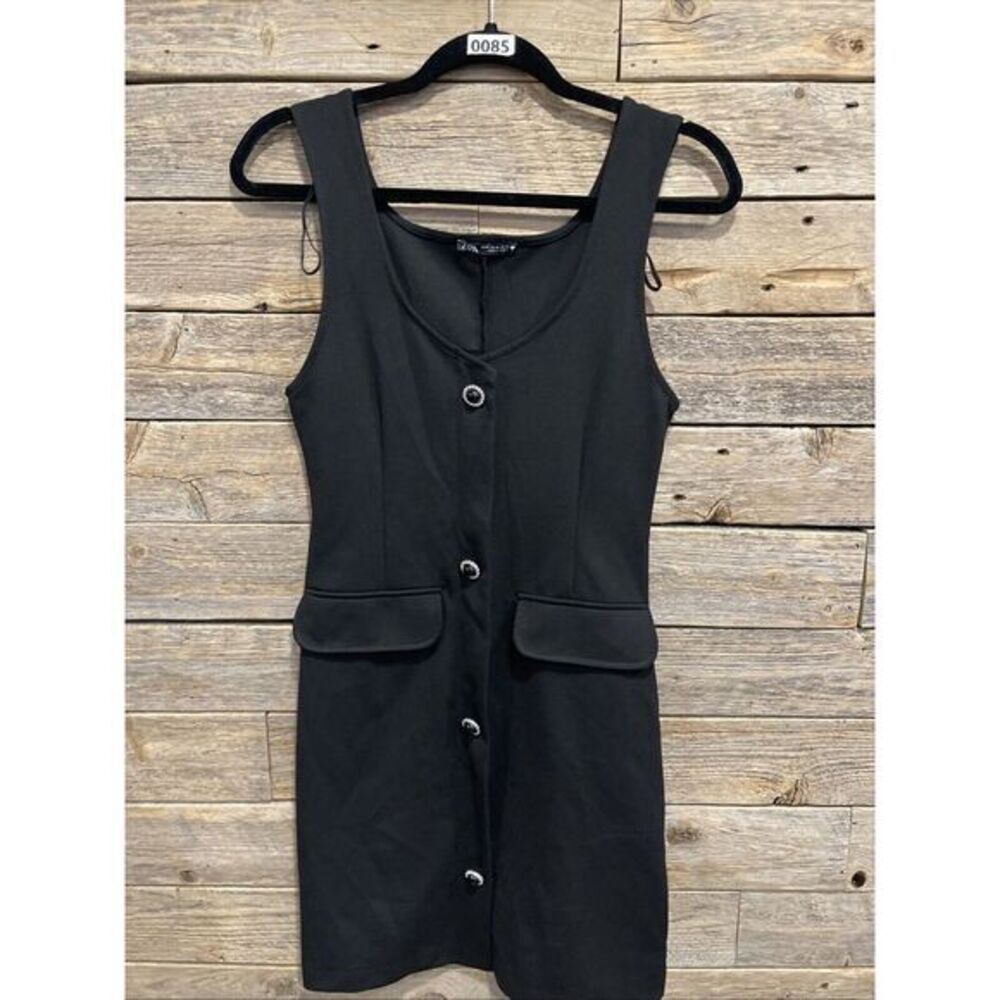 Zara Black Sleeveless Button-Front Mini Dress